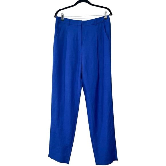 NEW DOROTHEE SCHUMACHER High Waist Linen Resort Trousers Cobalt Blue Sz L - Picture 2 of 6